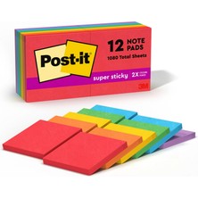 1001 Super Sticky Notes, 3 x 3, Five Electric Glow Colors, 12 90-Sheet Ped/paket