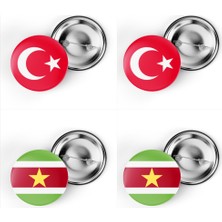 İberk 4'lü Iğneli Çanta Rozeti Türkiye ve Surinam Bayrağı - Türk Bayraklı