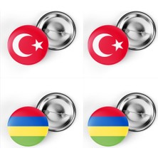 İberk 4'lü Iğneli Çanta Rozeti Türkiye ve Mauritius Bayrağı - Türk Bayraklı