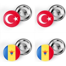 İberk 4'lü Iğneli Çanta Rozeti Türkiye ve Moldova Bayrağı - Türk Bayraklı
