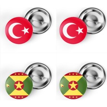 İberk 4'lü Iğneli Çanta Rozeti Türkiye ve Grenada Bayrağı - Türk Bayraklı