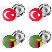 İberk 4'lü Iğneli Çanta Rozeti Türkiye ve Zambiya Bayrağı - Türk Bayraklı