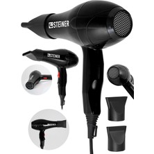 1001 Alman 3600 Watt Profesyonel Saç Kurutma Makinesi Fön Makinesi Ac Motor MS-9001 Siyah + 2 Adet Baş