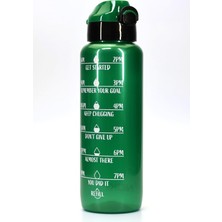 1001 Su Matarası Tritan Geniş Ağız Su Şişesi Motivasyon Spor Matarası Suluğu Bpasız 1000 ml Yeş