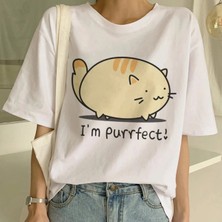 Tarzsokak Beyaz Yeni Sevimli Kedi Komik Karikatür Baskı Tshirt Harajuku Kawaii T-Shi