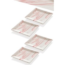 1001 Pembe Mermer Görünümlü 4lü Pasta Tabağı 18 cm