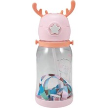 1001 Geyik Boynuzlu Pipetli Su Matarası, 600 ml Su Şişesi, Çocuklar Için Eğlenceli ve Güvenli I�