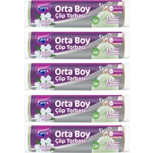 1001 Büzgülü Çöp Torbası Yasemin Kokulu 15'li Orta Boy 55 x 60 cm Beşli Paket