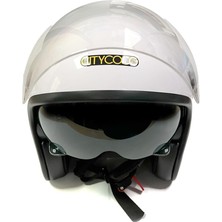 1001 Motosiklet Yarım Kask , Parlak Beyaz, Çift Vizörlü, Vintage Stil, Terletme Yapmaz Pedler -L Bede