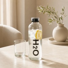 1001 Şeffaf H2O Su Şişesi, Kapaklı Günlük Matara, Soğuk Içecek ve Detoks Suyu Şişesi, Ofis Ev