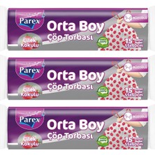 1001 Premium Büzgülü Çöp Torbası Çilek Kokulu Orta Boy 15'li 55 x 60 cm Üçlü Paket