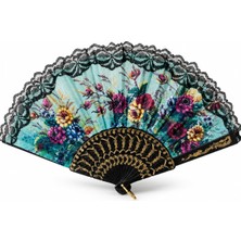 1001 Desenli Dantelli Plastik Yelpaze 24 Cm, Katlanabilir Hafif El Yelpazesi, Karışık Renk ve Desen, 1