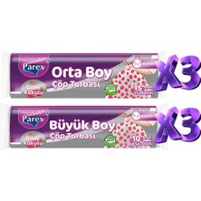1001 Büzgülü 6 Adet Çöp Torbası Çilek Kokulu Büyük ve Orta Boy