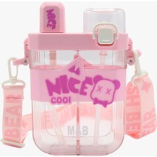 1001 650ML Çift Bölmeli Suluk - Damlatmaz, Ergonomik Pipetli, Taşıma Kayışlı, Kırılmaz, Kolay A�