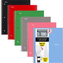 1001 Spiral Defter + Çalışma Uygulaması, 6'lı Paket, 1 Konu, Grafik Çizgili Kağıt, 8-1/2 "x 11",