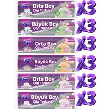 1001 Orta ve Büyük Boy Büzgülü Kokulu 18 Paket Çöp Torbası Seti