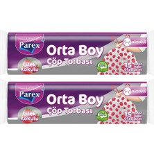 1001 Premium Büzgülü Çöp Torbası Çilek Kokulu Orta Boy 15'li 55 x 60 cm Ikili Paket
