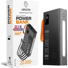 1001 22.5W Pd 3.0 Kablolu Powerbank, Gerçek 20.000 Mah Taşınabilir Şarj Cihazı, Dahili Type-C, Light