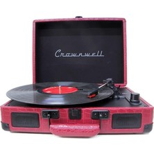 1001 Crownwell Şarjlı Çantalı Pikap CW002-CH Turntable Suitcase Cr Series Kırmızı Bluetoothlu