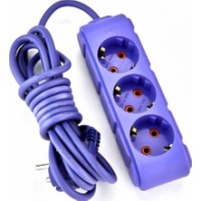 1001 3lü 5 Metre Kablolu Topraklı Grup Priz, 16A 250V, Üçlü Uzatma Kablosu Mor Renk