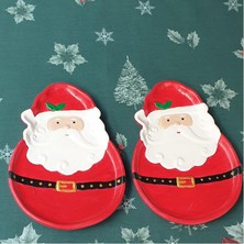 1001 Dafniart Noel Baba Şeklinde Dekor Amaçlı Tabak 21×14 Kırmızı 2 Li Dekor Tabak 21×14