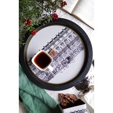 1001 City Desenli Yuvarlak Metal Tepsi - Çay Kahve Tepsisi - Sunum Tepsisi 37 cm (City)