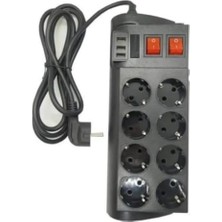 1001 4000W 16A Çoklu Priz – 8 Ac Soket + 3 USB Şarj Portu – 2m Uzatma Kablolu Termal Korumalı Gü�