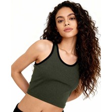 1001 Indigo Basic Sıfır Kol Dar Kalıp U Yaka Crop Top Atlet, T10BY-97160