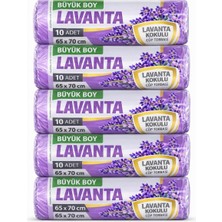1001 Büyük Boy Lavanta Kokulu Büzgülü Çöp Torbası, 65X70 Cm, 60 Litre, Su Geçirmez Çöp Poşeti