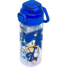 1001 500ML Sonic Temalı Desenli Yumuşak Silikon Pipetli Kulplu Kilitlenebilir Su Matarası