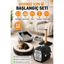 1001 Premium Kedi Başlangıç Seti - Açık Kedi Tuvaleti, Taşıma Sepeti, Peluş Simit Yatak, Tırmala