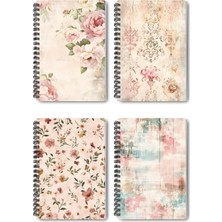 1001 Soft Renkli Retro Temalı 4'lü Defter Seti - A5 Boyut, Çizgisiz, Tel Spiralli - Günlük, Ajanda,