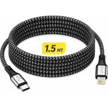 1001 Premium Örgülü Usb-C - Lightning 1,5 M 27W Hızlı Şarj Kablosu, iPhone 14/13/12/11, Ipad, Airpo