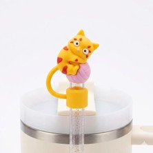 1001 Sevimli Kedi Figürlü Silikon Pipet Kapağı, Kawaii Stil, Stanley ile Uyumlu Pipet Tıpası Koruyu