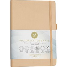 1001 Sert Kapaklı Lastikli Tarihsiz Kalın Yapraklı Noktalı Defter 14X20 cm - Bej