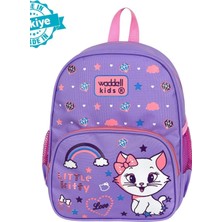 1001 Kids Kedi Desenli Çocuk Sırt Çantası, 26X33X16 Cm, Lila
