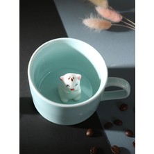 1001 Mukko Home 3D Sevimli Panda Figürlü Porselen Kupa 230 ml Mint Renk Kahve Çay Kupası,turkuaz & Ke
