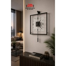 Sevinç Konsept Siyah Quadro Kare Şeffaf Luxe 45 x 65 Cm, Modern Dekoratif Sarkaçlı Metal Duvar Saati