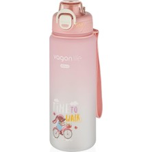 1001 800ML Sevimli Hayvanlar Desenli Pipetli/pipetsiz Kullanım Polikarbon Su Matarası (Pudra Pembe)