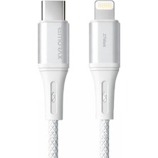 1001 Wahoo Type C-Lightning Örgülü 27WATT Pd Hızlı Şarj Kablosu, Beyaz/gümüş Metal (100 Cm)