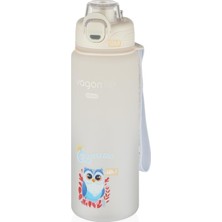 1001 800ML Sevimli Hayvanlar Desenli Pipetli/pipetsiz Kullanım Polikarbon Su Matarası (Beyaz)