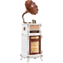 1001 F1877-65S Vintage 100W Hifi Gramofon Pikap Plakçalar, Bluetooth, Cd, Radio, USB Çalar Kristal Beya