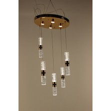 GN Gen Aydınlatma Lüks Gold Detaylı Kalın Çift Taraflı Jöle Kristal 5'li Çemberli Serisi Modern LED Avize