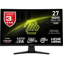 1001 27" Mag 274CQF, Gaming Monitör, Wqhd, Curve 1500R Rapıd Va, 180HZ, 0.5ms (Gtg), Adaptive-Sync, Siya