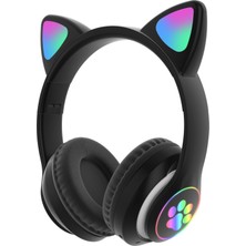 1001 Kedili Kablosuz Bluetooth Kulaklık LED Işıklı Mikrofonlu Raydolu Fm Çocuk Kulaklığı, Kulak �