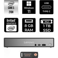1001 Thinkcentre Neo 50Q Gen 5 Intel Core 5 210H 8gb 1tb SSD W11H Mini Masaüstü Bilgisayar