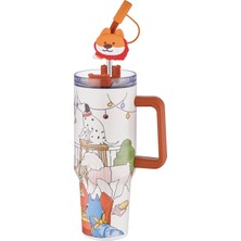1001 Dıller Quencher Cup 1200 ml Pipetli/rahat Içim Kulplu Paslanmaz Çelik Termos -FFDILLERD9222