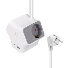 1001 Vea Akım Korumalı Grup Priz, 3'lü 1.5 Metre Kablolu, USB + Type-C, On/off, 3680W, 16 Amper, Elekt