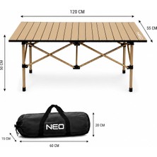 1001 Neo Trail Katlanabilir Premium Kamp Masası | Kompakt Tasarım, 120X55 4 Kişilik Masa, Taşıma Ça