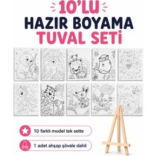 1001 10’lu Hazır Boyama Tuval Seti – Çocuklar Için Desenli Tuval ve Ahşap Şövale Seti